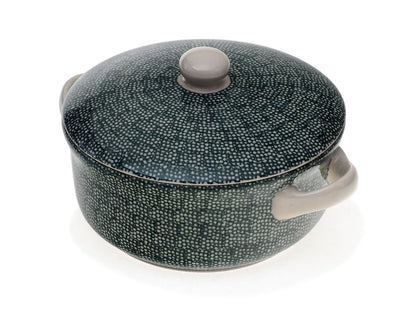 13-36 Zapiekacz-rondel okrągły z uszami i pokrywką. H=11,5cm; Ø16,5cm; Vol.1L